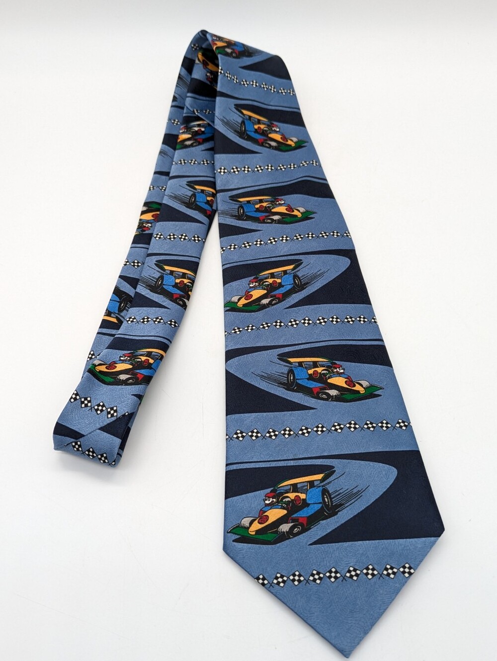 Vintage Mickey Mouse Racecar Blue Novelty Mens Casual Tie